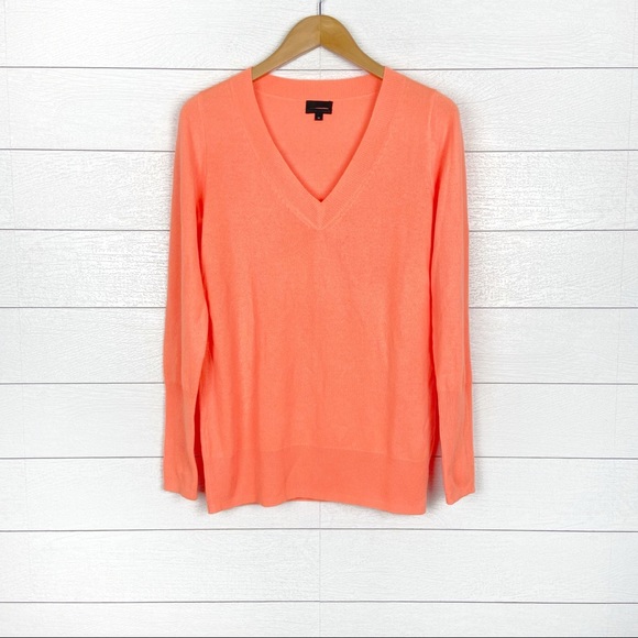 J.Crew Collection Cashmere Orange V Neck Sweater. - Picture 1 of 5